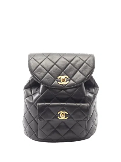 Pre-owned Chanel 1994-1996 Medium Quilted Lambskin Duma Backpack In Black