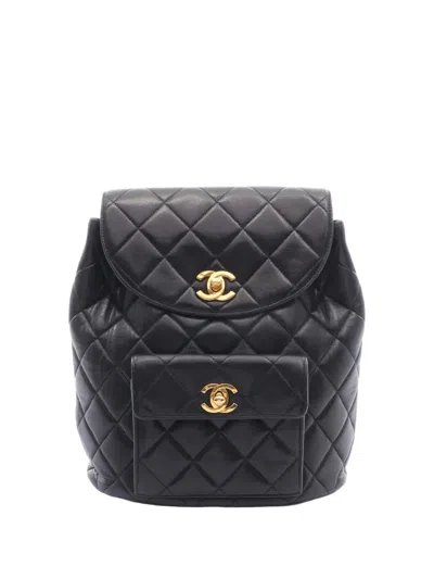Pre-owned Chanel 1994-1996 Medium Quilted Lambskin Duma Backpack In Black