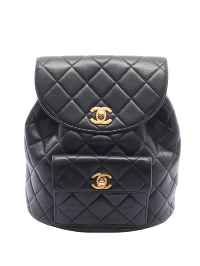 Pre-owned Chanel 1994-1996 Medium Quilted Lambskin Duma Backpack In Black