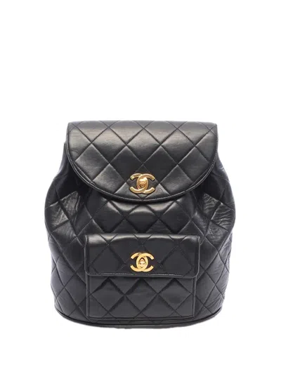Pre-owned Chanel 1994-1996 Medium Quilted Lambskin Duma Backpack In Black