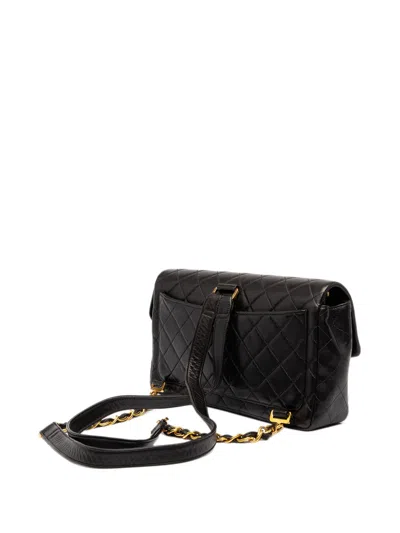 Pre-owned Chanel 1994-1996 Medium Quilted Lambskin Flap Backpack In Black
