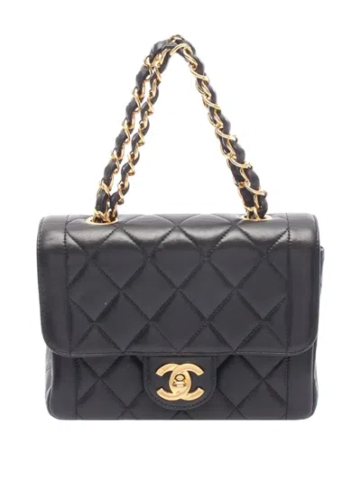Pre-owned Chanel 1994-1996 Mini Cc Quilted Lambskin Single Flap Crossbody Bag In Black