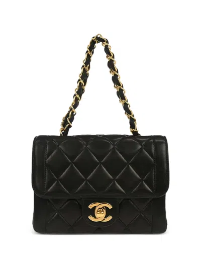 Pre-owned Chanel 1994-1996 Mini Square Single Flap Diamond-quilted Tote Bag In Black