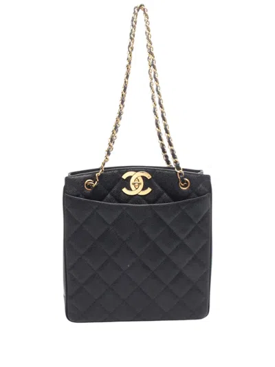 Pre-owned Chanel 1994-1996 Quilted Caviar Tote Bag In Black