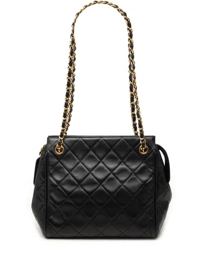 Pre-owned Chanel 1994-1996 Quilted Lambskin Tote Bag In Black