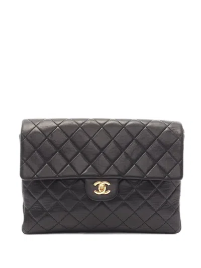 Pre-owned Chanel 1994-1996 Quilted Logo-plaque Backpack In Black