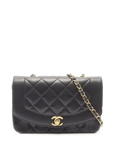 Pre-owned Chanel 1994-1996 Small Lambskin Diana Flap Crossbody Bag In Black