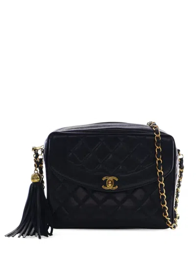 Pre-owned Chanel 1994-1996 Small Quilted Lambskin Diana Tassel Camera Bag Crossbody Bag In Blue