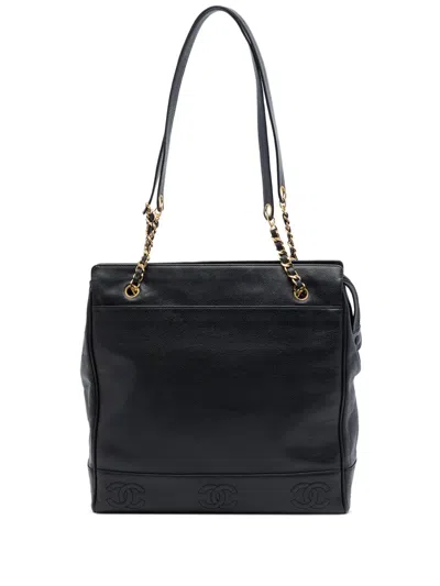 Pre-owned Chanel 1994-1996 Triple Cc Caviar Tote Bag In Black