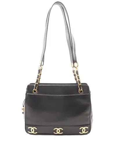 Pre-owned Chanel 1994-1996 Triple Cc Lambskin Tote Bag In Black
