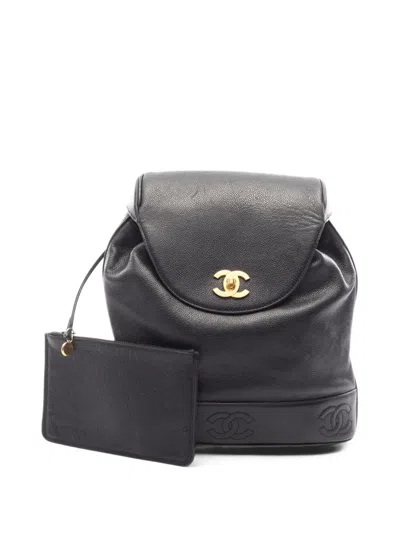 Pre-owned Chanel 1994-1996 Triple Coco Caviar Backpack In Black