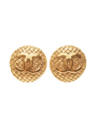 Pre-owned Chanel 1994s  Cc Mark Logo Earrings In Gold
