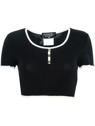 Pre-owned Chanel 1995-1996 Cropped Knit Top In Black