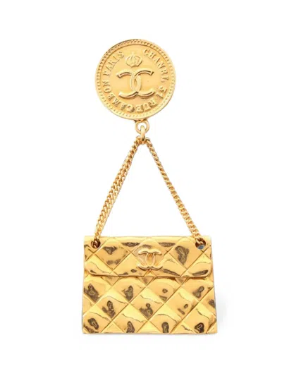 Pre-owned Chanel 1995 Bag-pendant Brooch In Gold