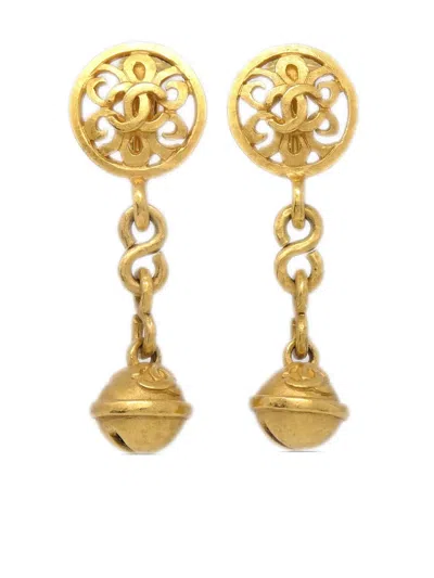 Pre-owned Chanel 1995 Bell Clip-on Drop Earrings In Gold