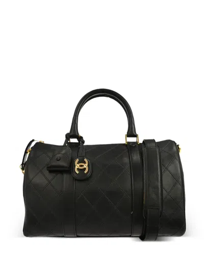 Pre-owned Chanel 1995 Bicolore Quilted Tote Bag In Black