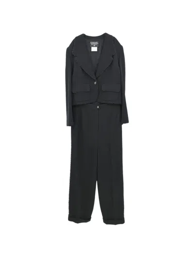 Pre-owned Chanel 1995 Braided-trim Single-breasted Suit In Black