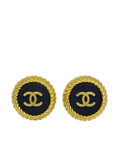 Pre-owned Chanel 1995 Button Earrings In Black