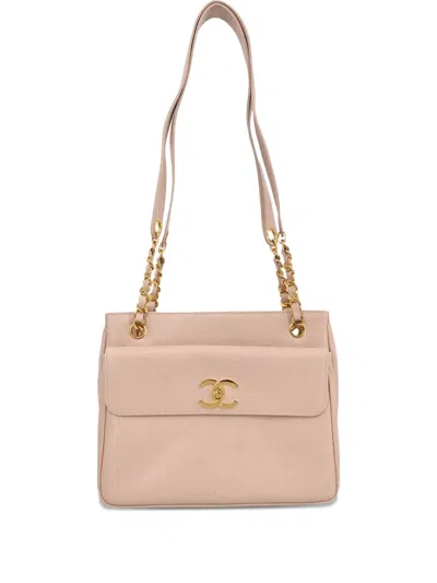 Pre-owned Chanel 1995 Caviar Leather Tote Shoulder Bag In Neutral