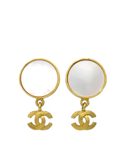 Pre-owned Chanel 1995 Cc Clip-on Dangle Earrings In Gold