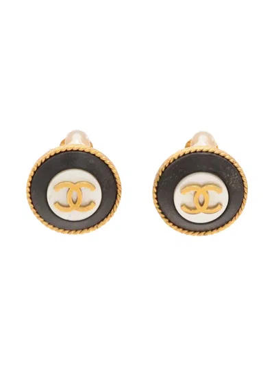 Pre-owned Chanel 1995 Cc Clip-on Earrings In Black