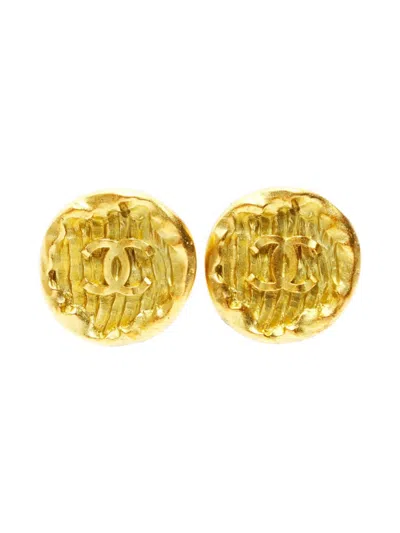 Pre-owned Chanel 1995 Cc Clip-on Earrings In Gold