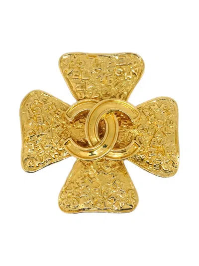 Pre-owned Chanel 1995 Cc Clover-motif Brooch
