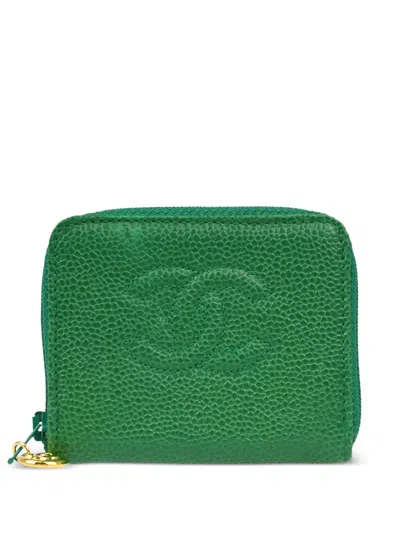 Pre-owned Chanel 1995 Cc Coin Purse In Green