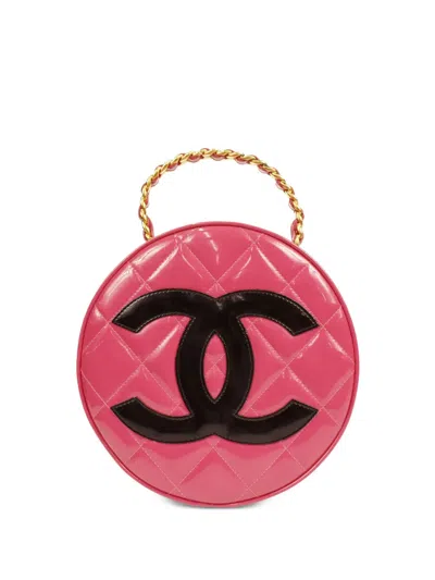 Pre-owned Chanel 1995 Cc Diamond-quilted Round Vanity Bag In Pink