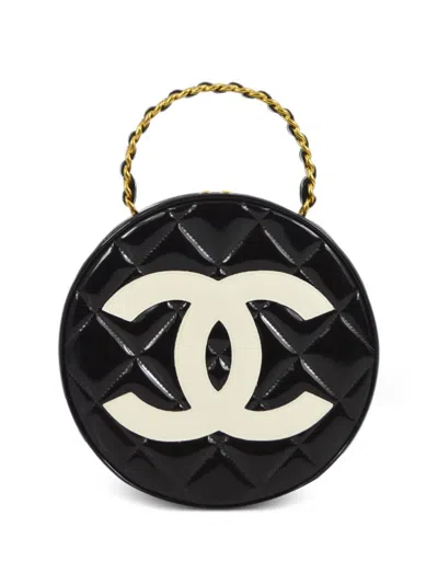 Pre-owned Chanel 1995 Cc Diamond-quilted Vanity Handbag In Black