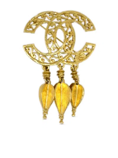 Pre-owned Chanel 1995 Cc Drop-design Brooch In 金色