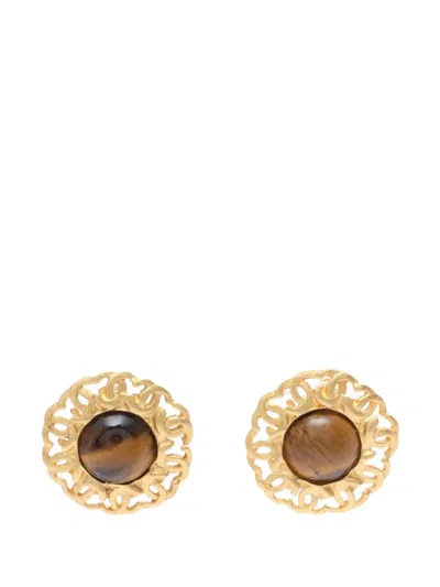 Pre-owned Chanel 1995 Cc Gold Plated And Resin Clip On Earrings Costume Earrings