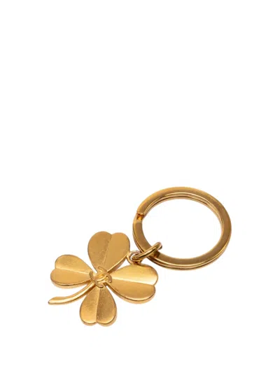 Pre-owned Chanel 1995 Cc Gold Plated Clover Keychain Key Holder
