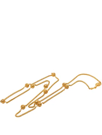 Pre-owned Chanel 1995 Cc Gold Plated Filigree Balls Chain Long Necklace Costume Necklace