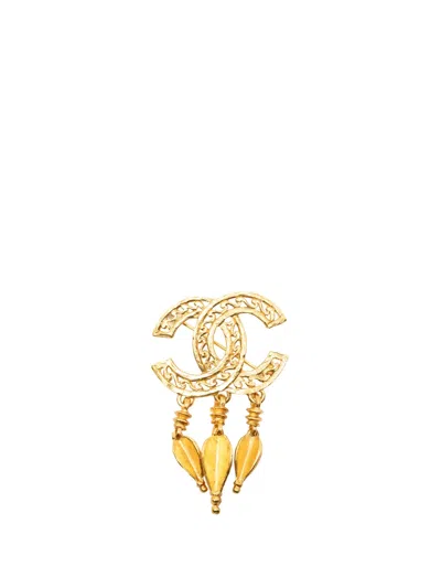 Pre-owned Chanel 1995 Cc Gold Plated Filigree Pin Brooch Costume Brooch
