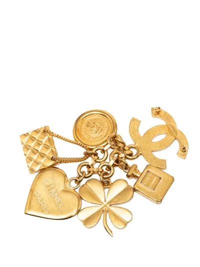 Pre-owned Chanel 1995 Cc Gold Plated Icon Charm Pin Brooch Costume Brooch