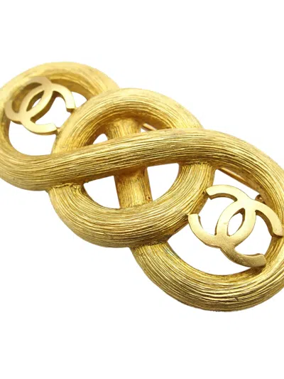 Pre-owned Chanel 1995 Cc Gold Plated Infinity Brooch Costume Brooch
