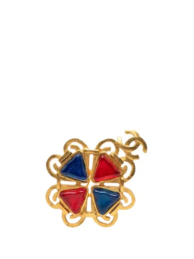 Pre-owned Chanel 1995 Cc Gold Plated Multicolor Gripoix Brooch Costume Brooch
