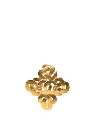 Pre-owned Chanel 1995 Cc Gold Plated Twisted Brooch Costume Brooch
