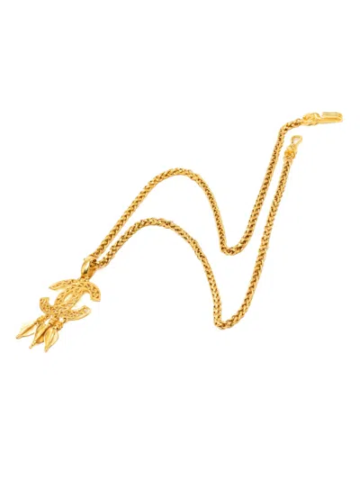 Pre-owned Chanel 1995 Cc Gold-plated Filigree Fringe Pendant Necklace Costume Necklace