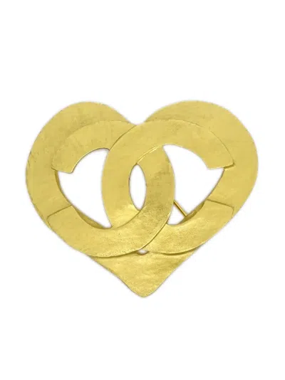Pre-owned Chanel 1995 Cc Heart-motif Brooch In Gold