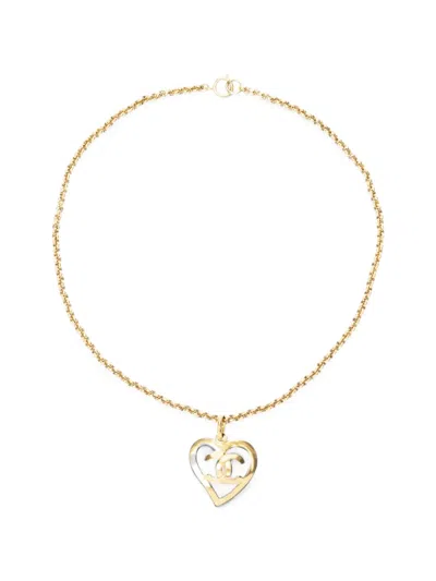 Pre-owned Chanel 1995 Cc Heart Necklace In Gold