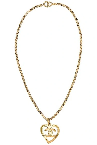 Pre-owned Chanel Coco Mark Heart Necklace In Gold