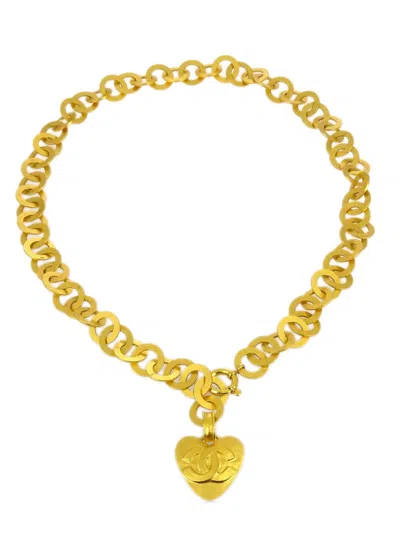 Pre-owned Chanel 1995 Cc Heart Pendant Necklace In Gold