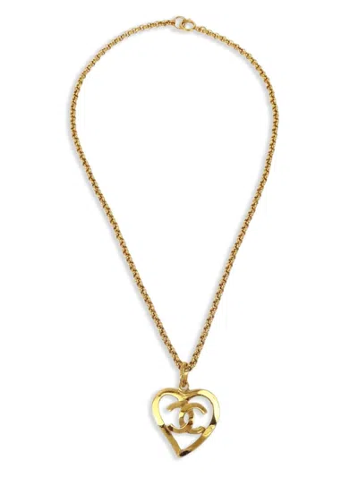 Pre-owned Chanel 1995 Cc Heart Pendant Necklace In Gold