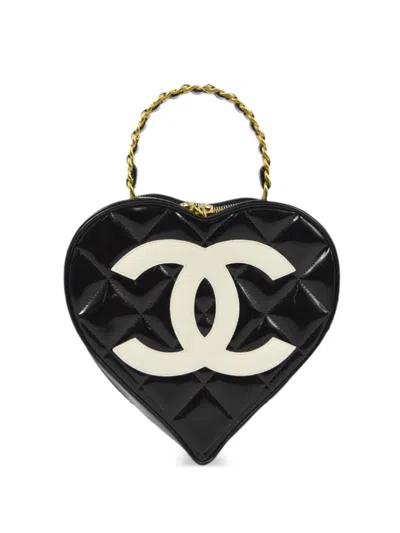 Pre-owned Chanel 1995 Cc Heart Tote Bag In Black