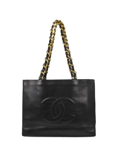 Pre-owned Chanel 1995 Cc Lambskin Shoulder Bag In Black