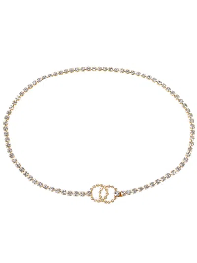 Pre-owned Chanel 1995 Cc Link Rhinestone Belt In Gold
