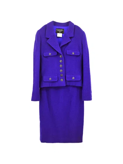 Pre-owned Chanel 1995 Cc Logo Button Skirt And Jacket Suit In Purple