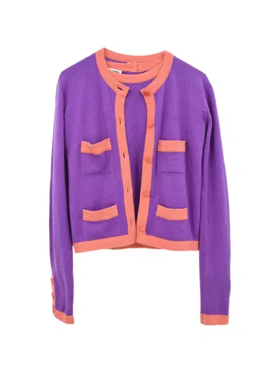 Pre-owned Chanel 1995 Cc Logo Cardigan And Top Set In Purple